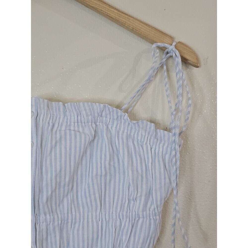 AERIE Button Front Crop Top Size M Striped Smocked Shoulder Tie Prairie Coquette - Picture 3 of 11